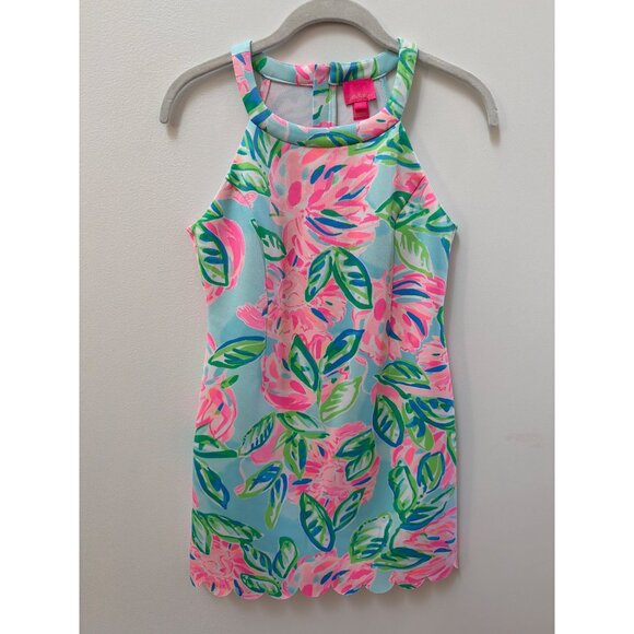 Lilly Pulitzer Girls Size 12 Floral Scalloped Hem Dress Multicolor Polyester & S - Picture 1 of 6